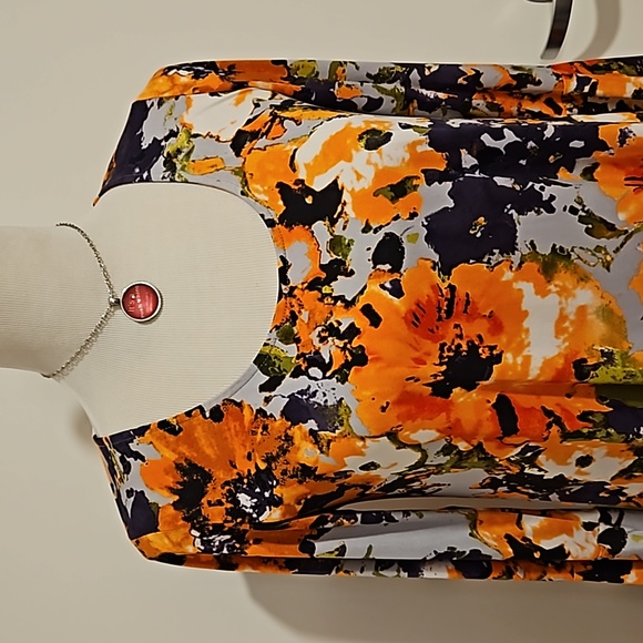 veronicam blue gray orange black floral print mini dress bell sleeve Small EUC - Picture 3 of 7
